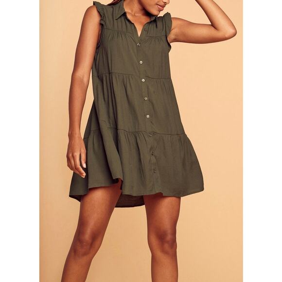 Trixxi Olive Tiered Easy Dress - Picture 1 of 8